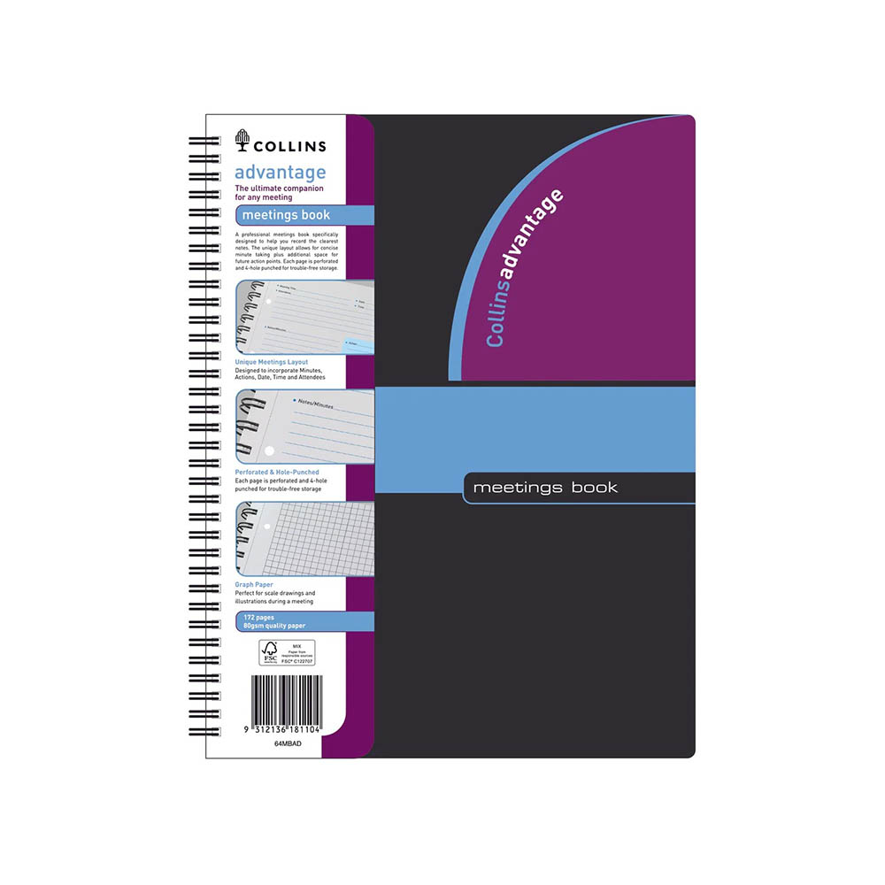 COLLINS ADVANTAGE MEETINGS NOTEBOOK A4 BLACK