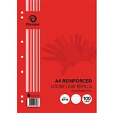 Bulk  Olympic A4 Ruled 7Mm Loose Leaf Reinforced Refills Pk100