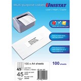 UNISTAT 38948 MULTIPURPOSE LABEL 45UP 51 X 15MM WHITE PACK 100