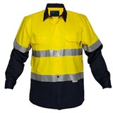 PRIME MOVER MA801 COTTON DRILL SHIRT LONG SLEEVE LIGHTWEIGHT WITH TAPE 2TONE YELLOW NAVY 2XL