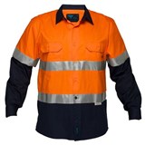 PRIME MOVER MA801 COTTON DRILL SHIRT LONG SLEEVE LIGHTWEIGHT WITH TAPE 2TONE ORANGE NAVY 3XL