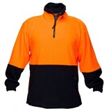 PRIME MOVER MF115 HIVIS POLAR FLEECE JUMPER LONG SLEEVE 14 ZIP 2TONE ORANGE NAVY SMALL