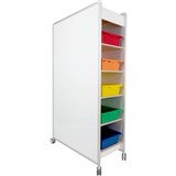 VISIONCHART EDUCATION HUDDLE DOUBLE SIDED MOBILE MAGNETIC WHITEBOARD 840 X 374 X 1800MM WHITE PLUS 3 SHELVES AND 5 TRAYS